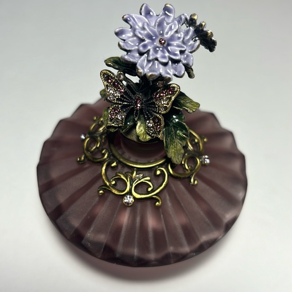 Carved and Enamel Amethyst Purple Glass Perfume Bottle - Picture 2 of 4